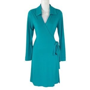 Calvin Klein Jade green collared long sleeve wrap dress 8